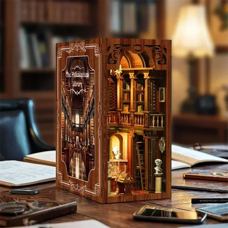 Diy Wooden Book Nook Kit Shelf Insert - Rak Buku Miniatur Model Kit Rak