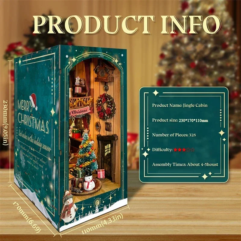 Selamat Natal DIY Rak Buku Min - Diy Wooden Book Nook Kit Shelf Insert ulasan dan harga